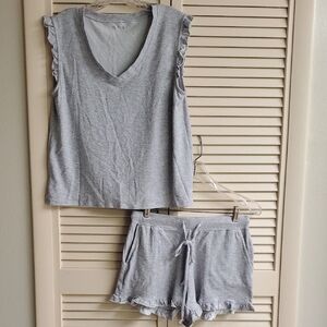 Elegant Gray Ruffled Pajama Set